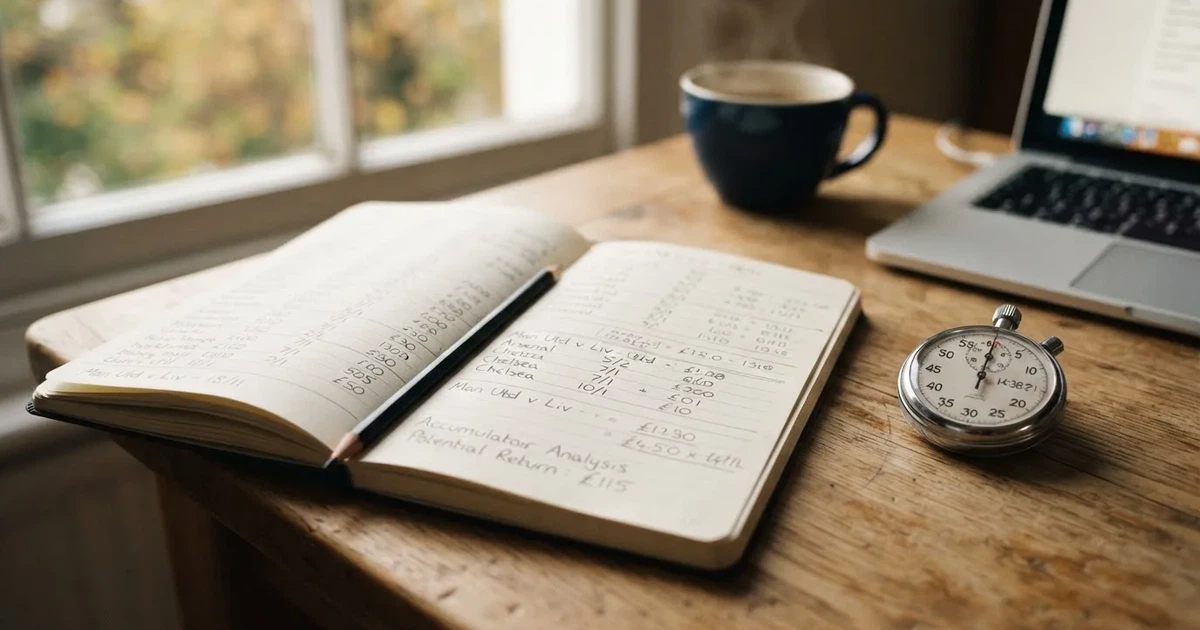 An open notebook with a pencil and a stopwatch on a wooden table
