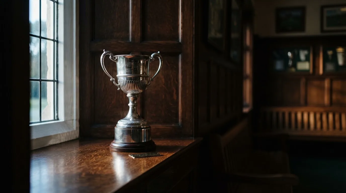 An empty courtroom with wooden benches in morning light