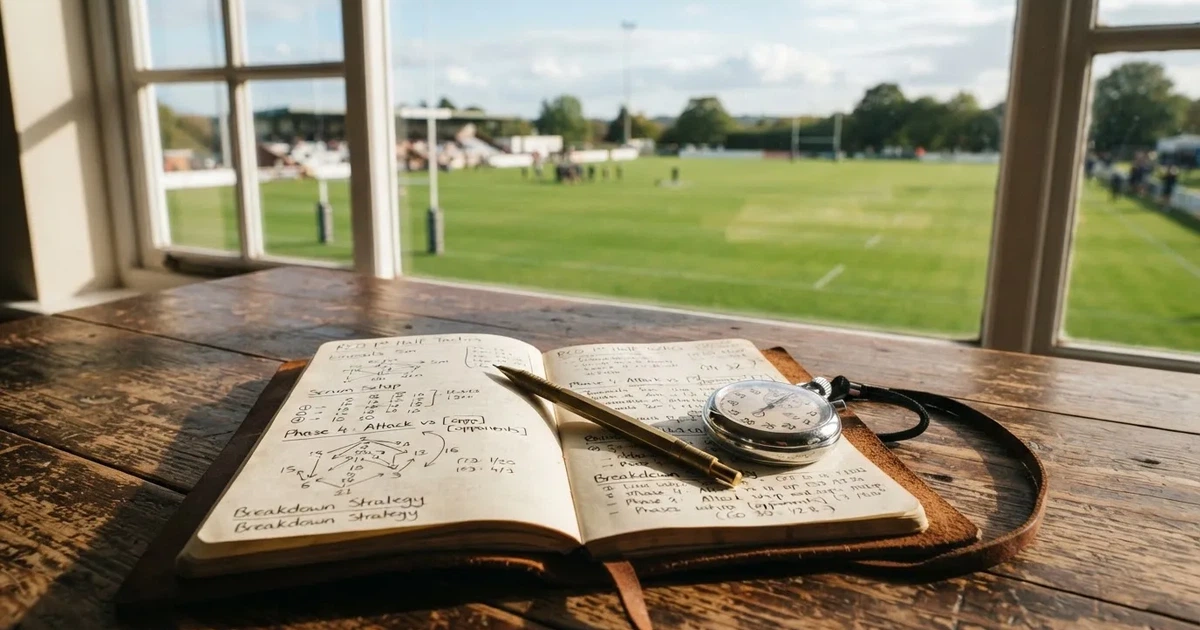 An open notebook with a pencil and a stopwatch on a wooden table
